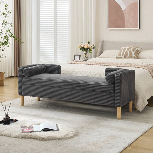 GOMYHOME charcoal charcoal corduroy 65.35-inch storage bench for living room bedroom and apartment