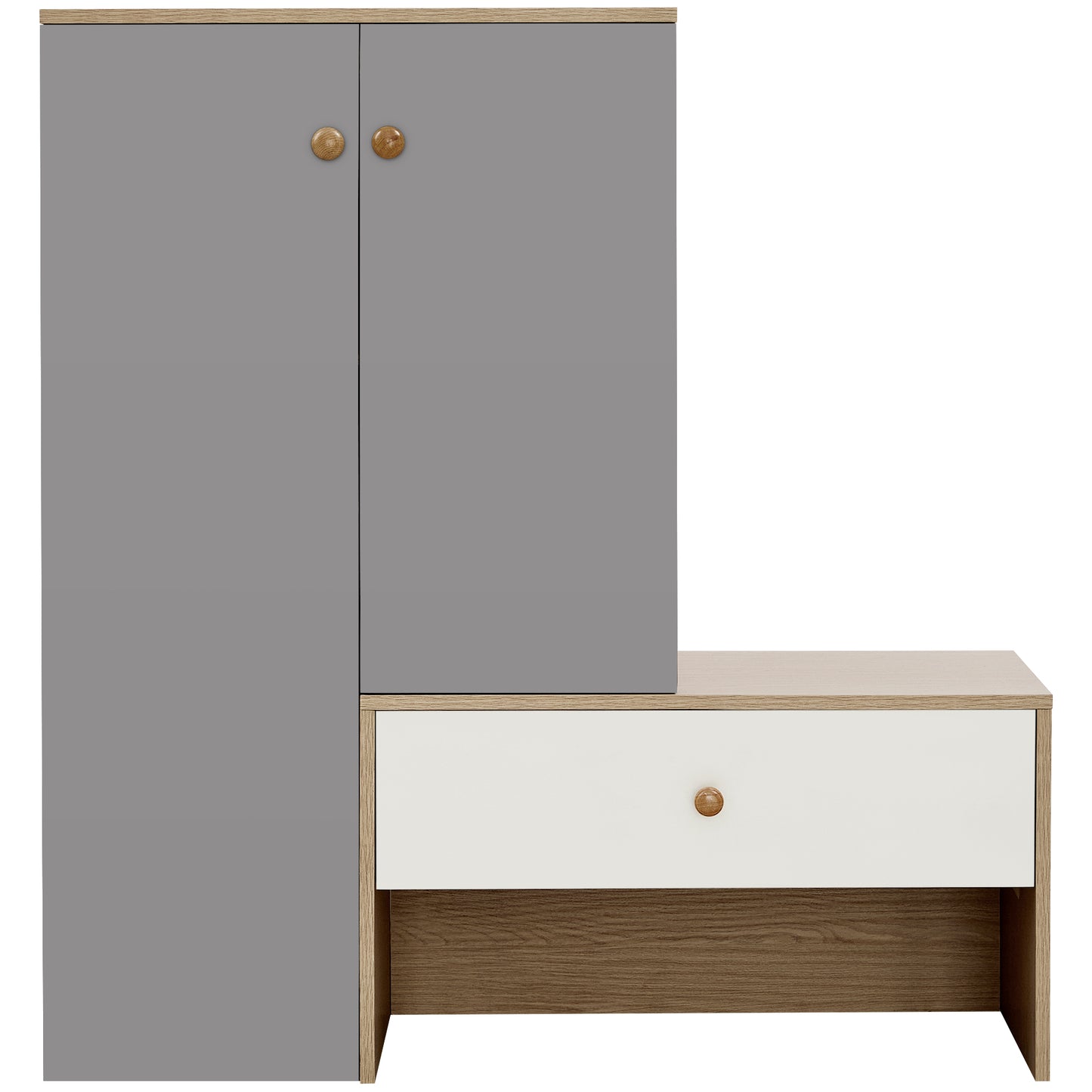 GOMYHOME Grey, Natural Wood and White Shoe Storage Cabinet for Organized Homes