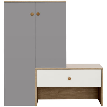 GOMYHOME Grey, Natural Wood and White Shoe Storage Cabinet for Organized Homes