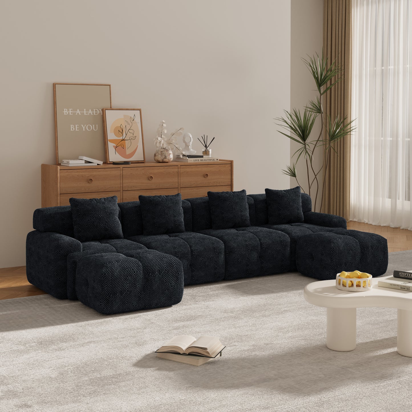 GOMYHOME 135.4-Inch Charcoal 6-Piece U-Shaped Modular Sectional Sofa Bed