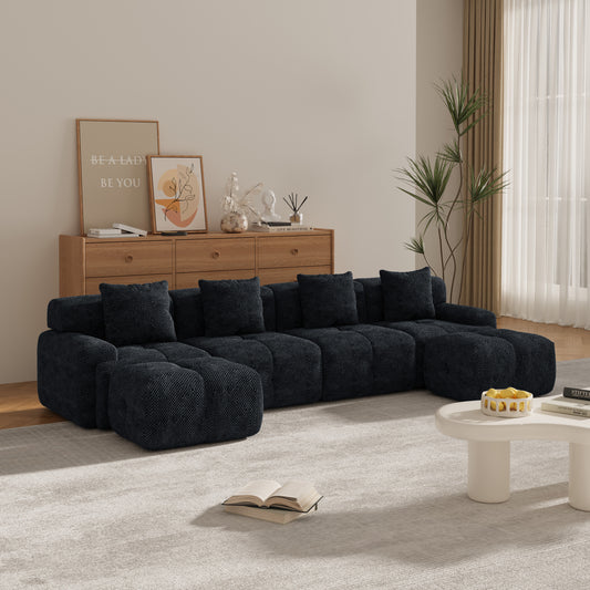 GOMYHOME 135.4-Inch Charcoal 6-Piece U-Shaped Modular Sectional Sofa Bed