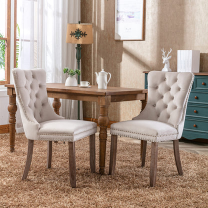 GOMYHOME Beige Contemporary Velvet Dining Chairs, Set of 2