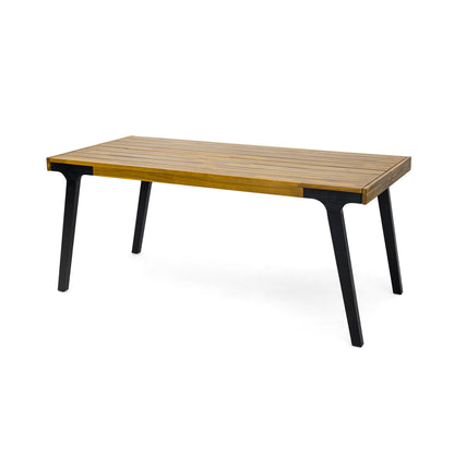 GOMYHOME Acacia Wood Patio Dining Table, 69'L Rectangle Outdoor Table, Teak Finish and Black Leg