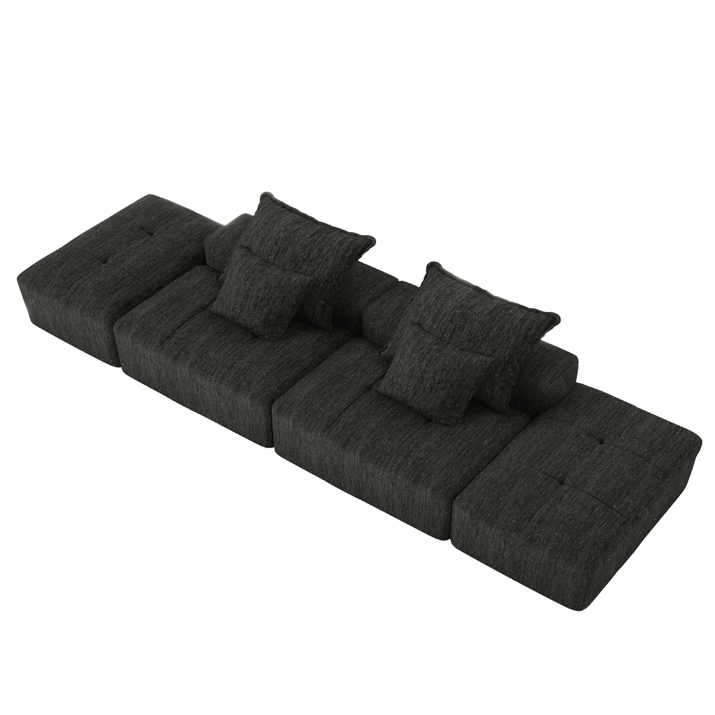 GOMYHOME Black 4-Piece Chenille Modular Sectional Sofa with 2 ottomans and 2 seats