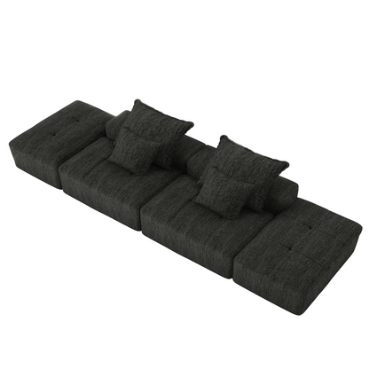 GOMYHOME Black 4-Piece Chenille Modular Sectional Sofa with 2 ottomans and 2 seats