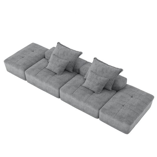 GOMYHOME Grey 4-Piece Chenille Modular Sectional Sofa with 2 ottomans and 2 seats
