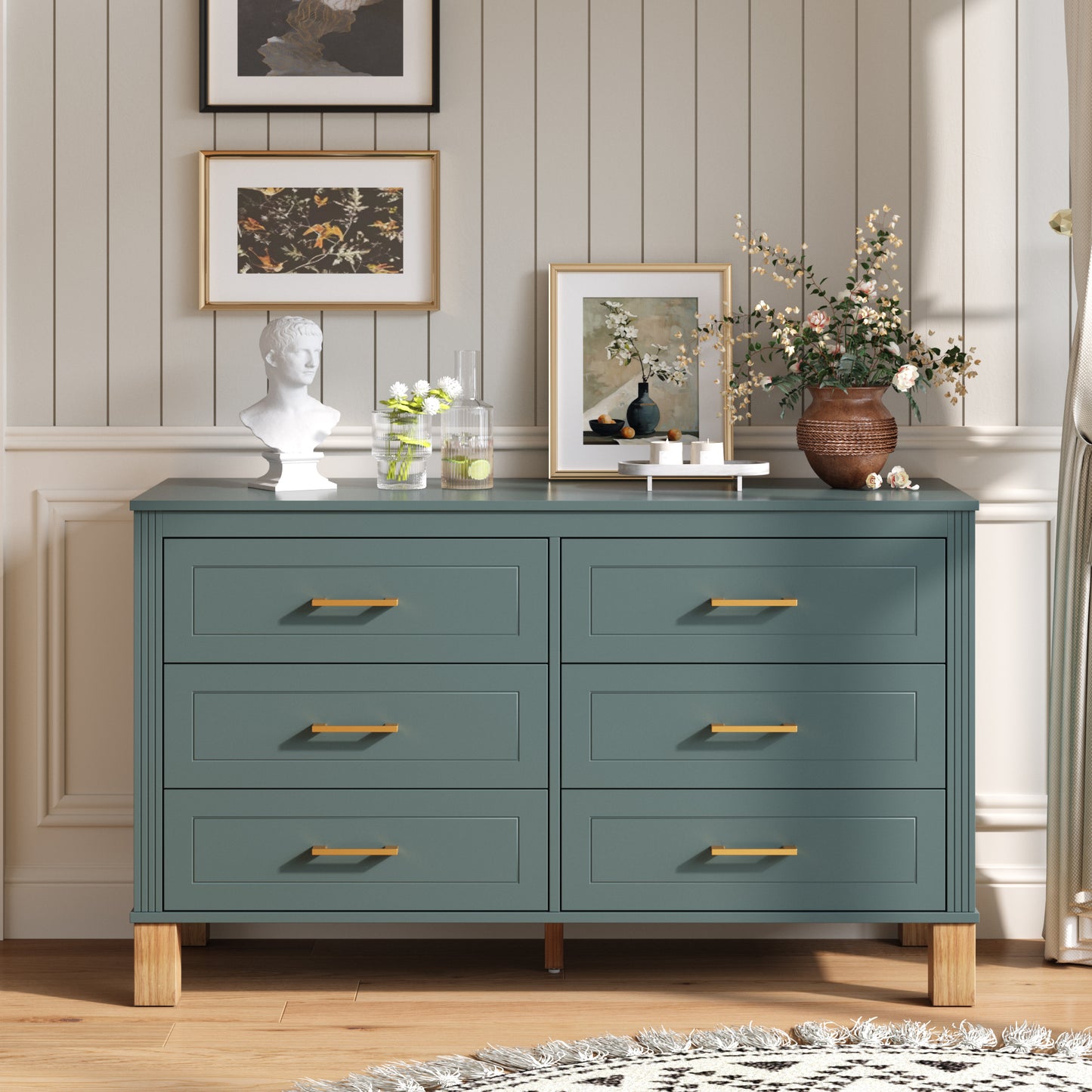 GOMYHOME Blue 6-Drawer Double Dresser in Blue finish for bedroom