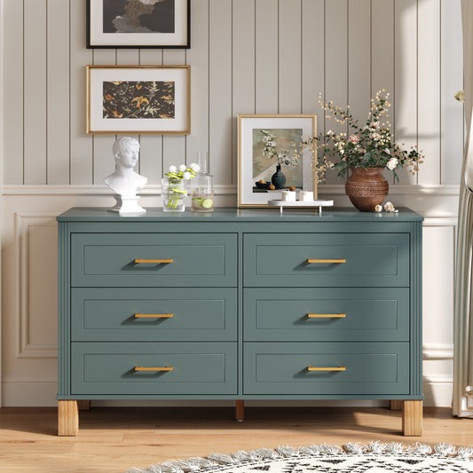 GOMYHOME Blue 6-Drawer Double Dresser in Blue finish for bedroom