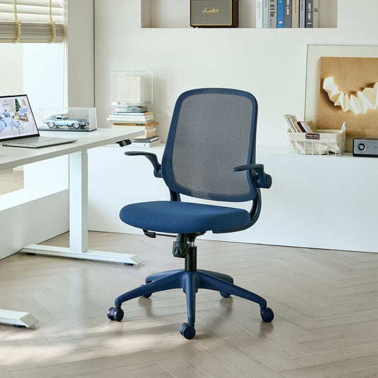 GOMYHOME Blue Ergonomic Mesh Office Chair with Flip-Up Arms and Lumbar Support