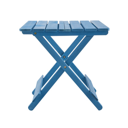 GOMYHOME Blue Folding Square Table Outdoor Solid Wood Patio Table for Backyard Balcony Portable Space-Saving Design