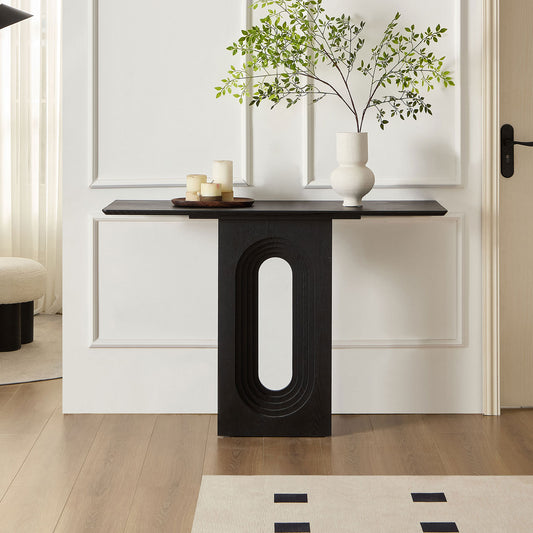 47.24" Entryway Console Table, Modern Narrow Hallway Sofa Table with Loop Design, Black