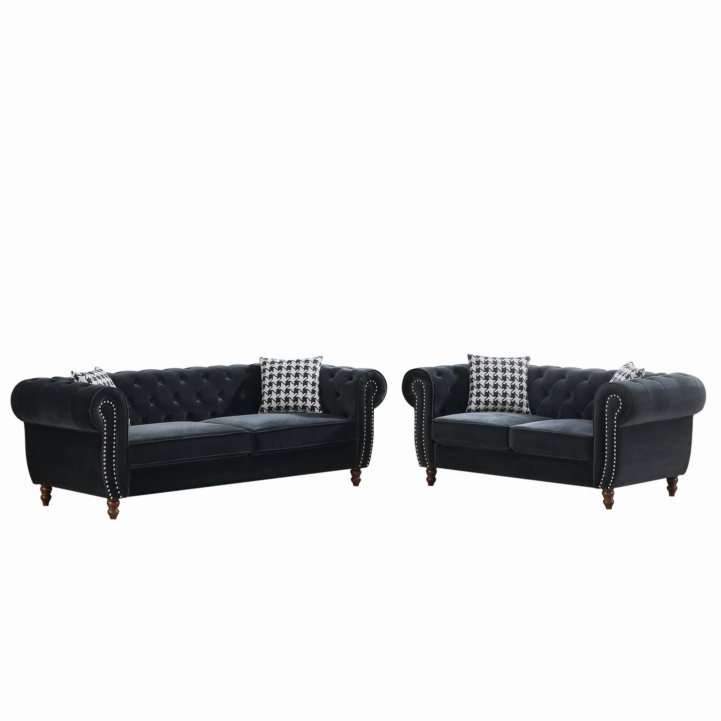 GOMYHOME Black Tech Fabric Chesterfield Sofa Set with 3+2 Seating