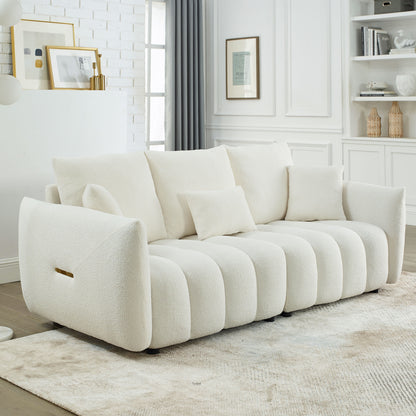 GOMYHOME Teddy Fabric Sofa, 3-Seater Upholstered Couch with Soft Cushions