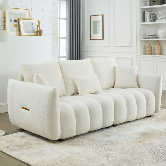GOMYHOME Teddy Fabric Sofa, 3-Seater Upholstered Couch with Soft Cushions