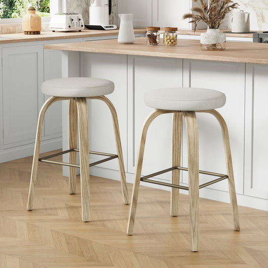 GOMYHOME Swivel Bar Stools Set of 2, 30in Bar Height Backless Stools, Fabric Seat, Beige