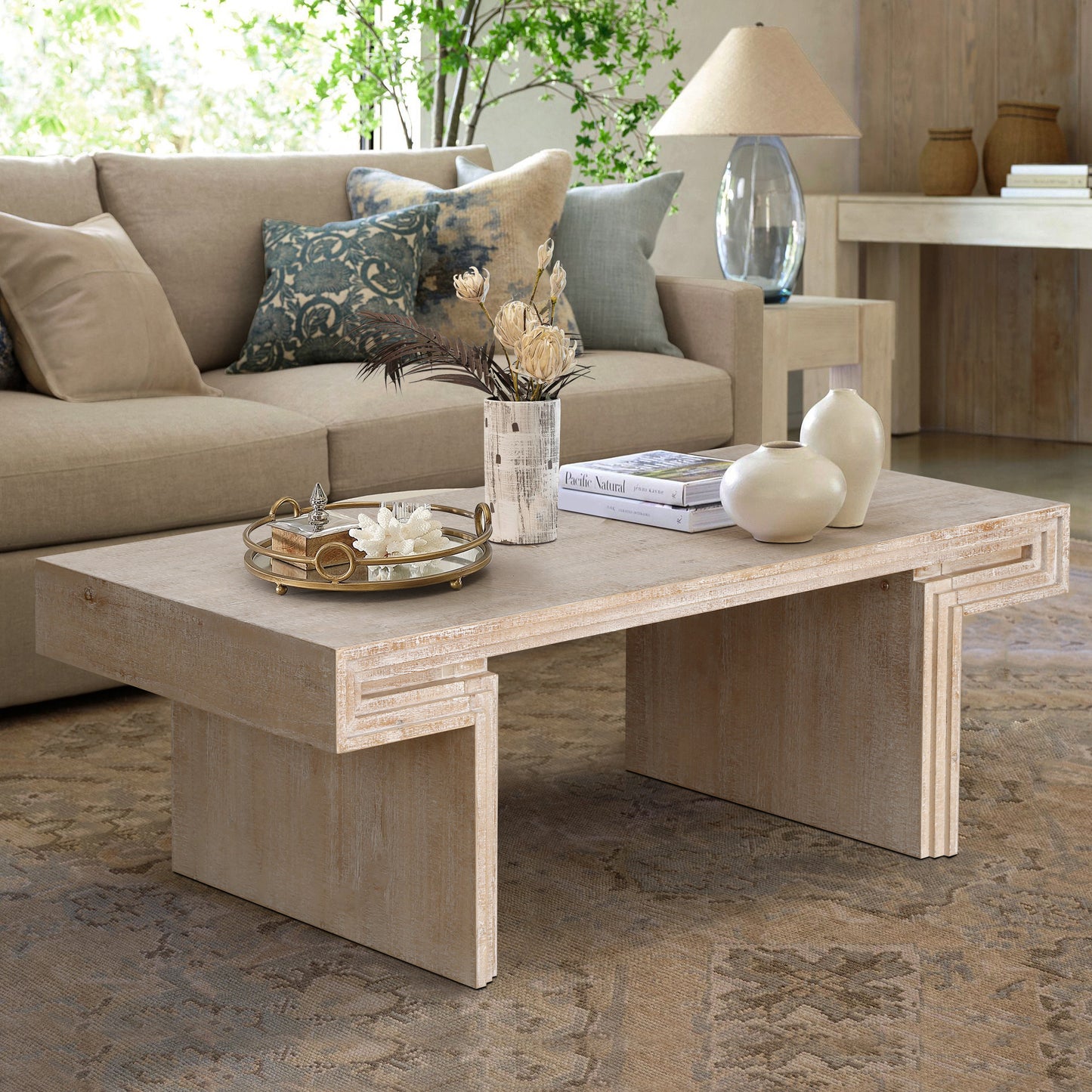GOMYHOME Antique Natural Two-Tier Coffee Table in Antique Natural finish for living room