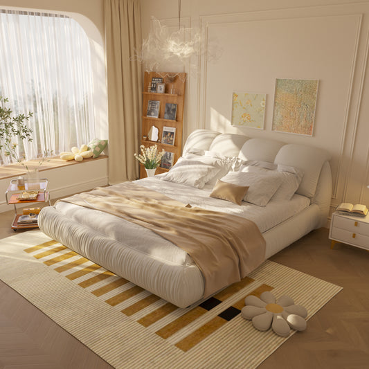 GOMYHOME beige oversized backrest upholstered platform bed main product image