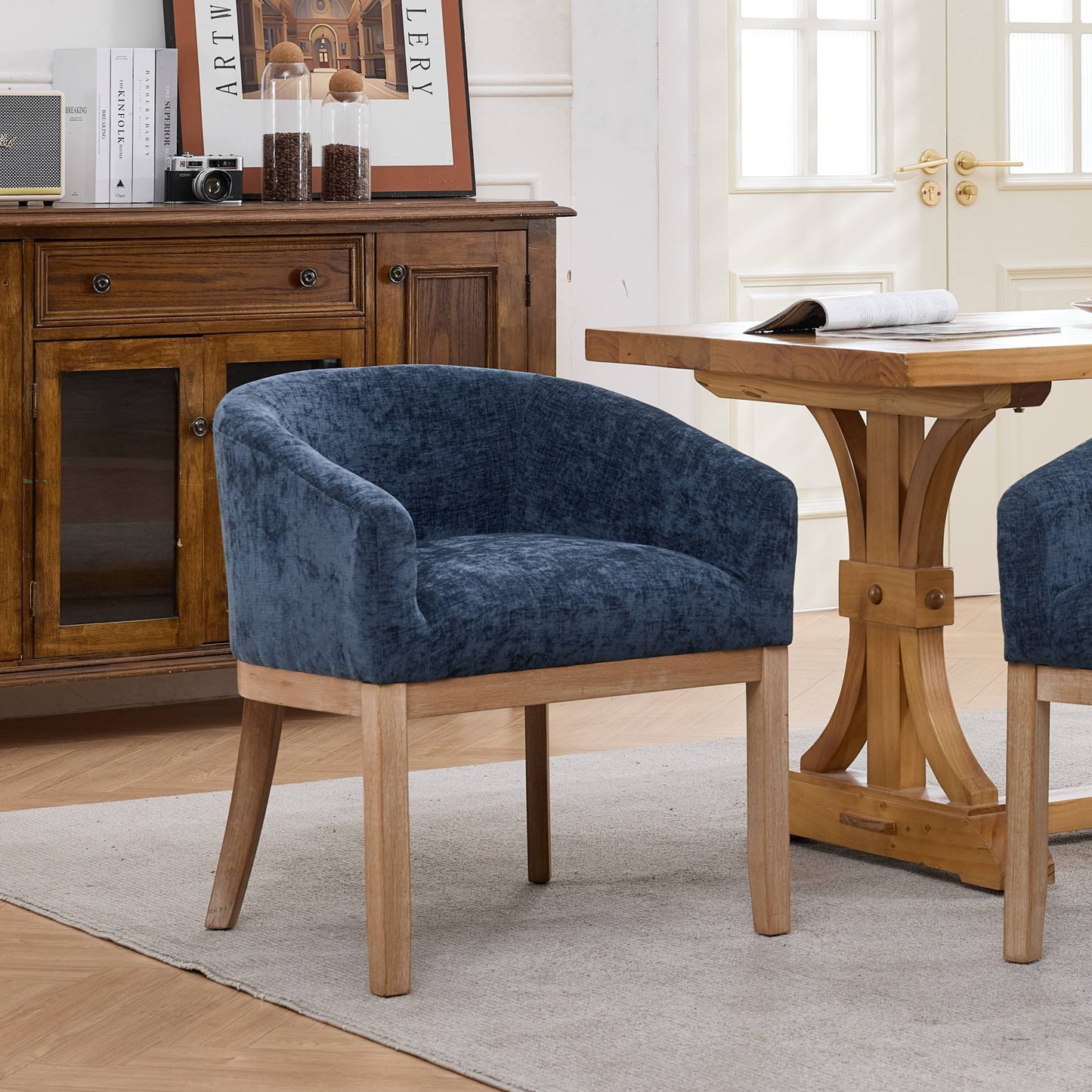 GOMYHOME Natural Mid-Century Modern Chenille Barrel Accent Chair, Single Chair