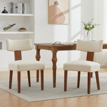 GOMYHOME Dining Chairs Set of 2, Linen Upholstered Wingback Chairs with Solid Wood Legs, Beige