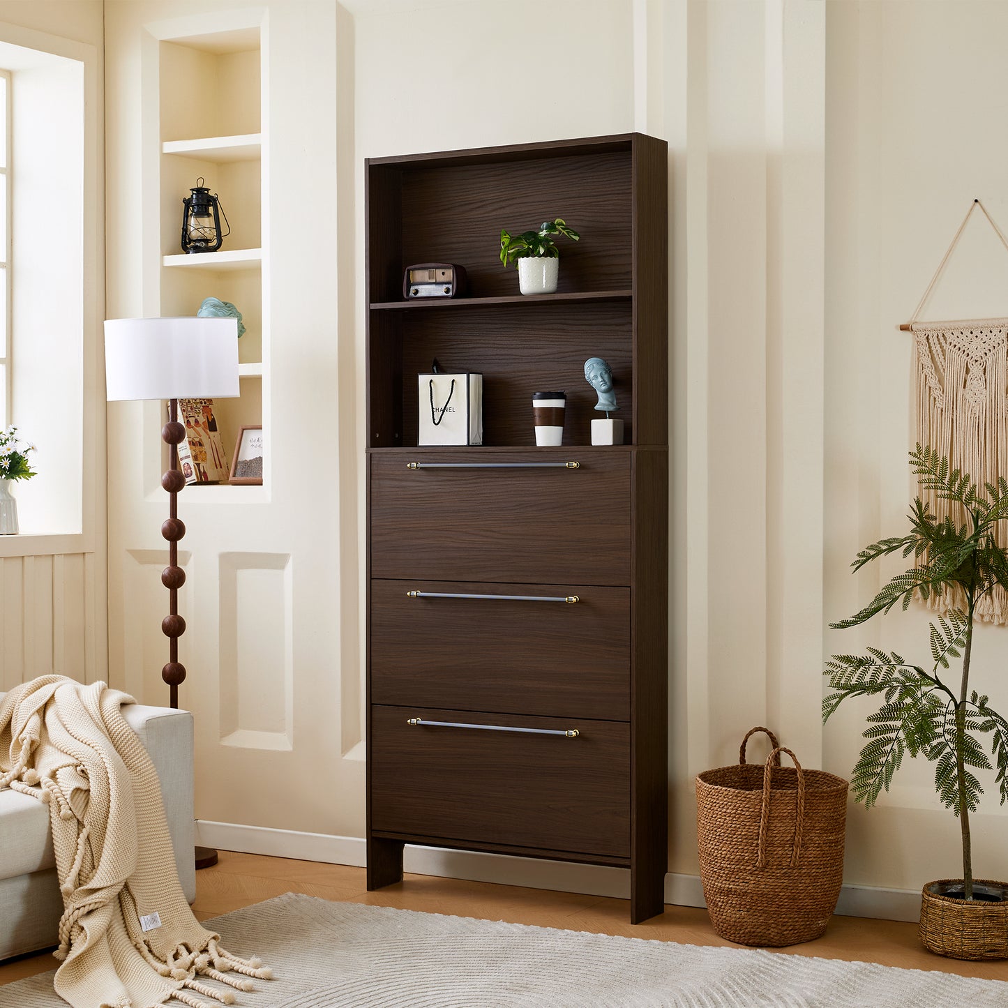 GOMYHOME Walnut Shoe Storage Cabinet for Organized Homes with Practical Modern Style